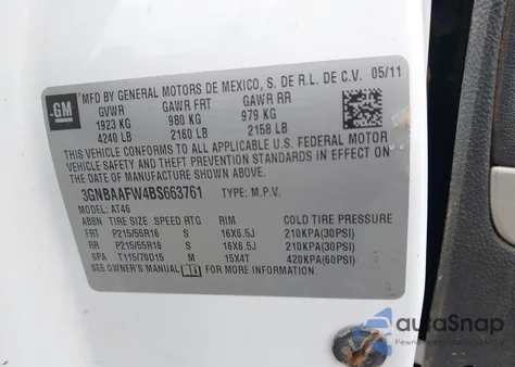 2011 Chevrolet Hhr Ls from USA, damaged, VIN 3GNBAAFW4BS663761